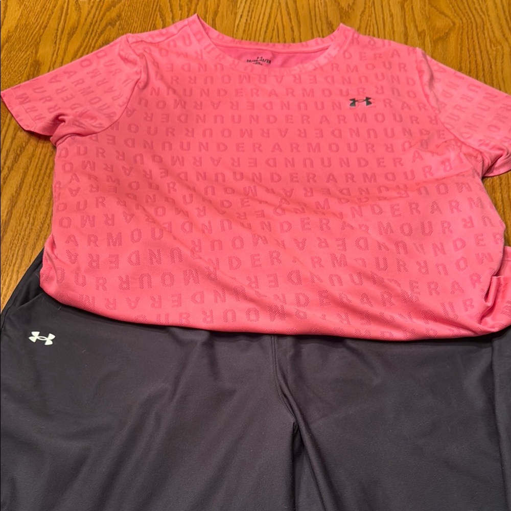 Under Armour Black Jogger and Hot Pink Top.